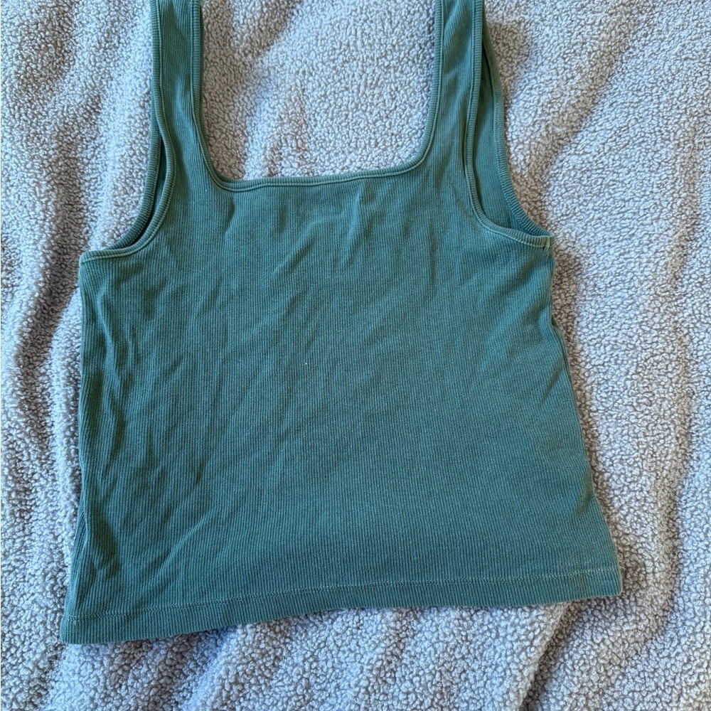 Old Navy Square-Neck Ribbed Tank Top in Teal Green
